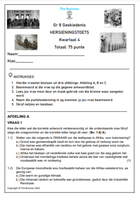 Gr 8 SW (Geskiedenis) Hersieningstoets - Kwartaal 4