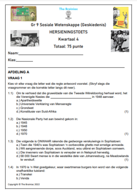 Gr 9 SW (Geskiedenis) Hersieningstoets - Kwartaal 4