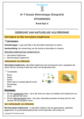 Gr 9 SW (Geografie) Opsommings - Kwartaal 4