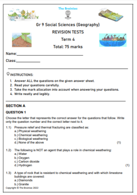 Gr 9 SS (Geography) Revision Test - Term 4