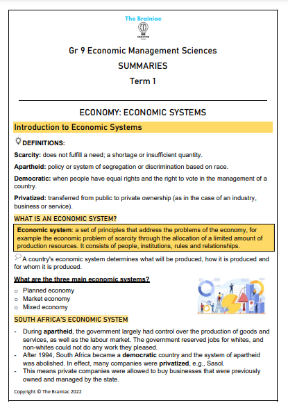 Gr 9 EMS Summaries - Term 1