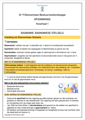 Gr 9 EBW Opsommings - Kwartaal 1
