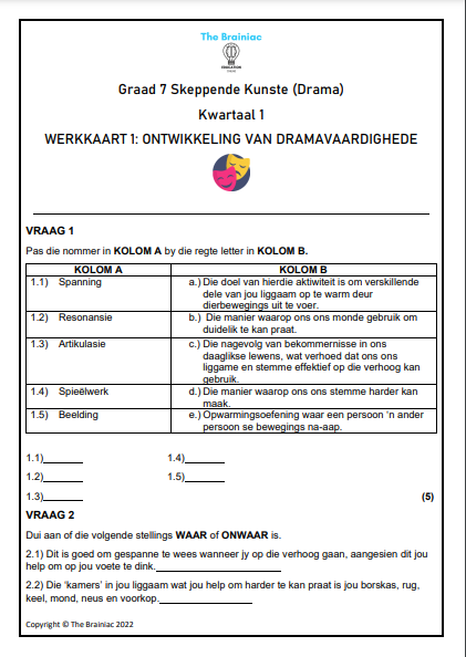 Gr 7 Drama Werkkaarte - Kwartaal 1