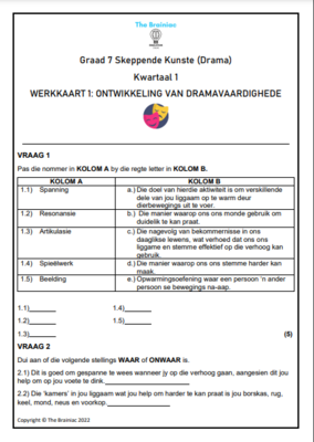 Gr 7 Drama Werkkaarte - Kwartaal 1