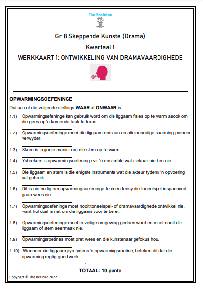 Gr 8 Drama Werkkaarte - Kwartaal 1