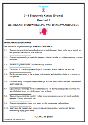 Gr 8 Drama Werkkaarte - Kwartaal 1