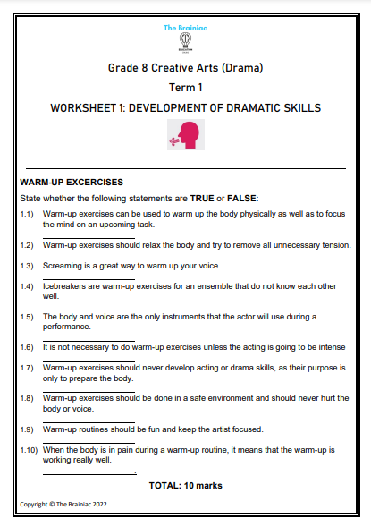 Gr 8 Drama Worksheets - Term 1