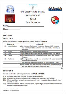 Gr 8 Creative Arts (Drama) Revision Test - Term 1
