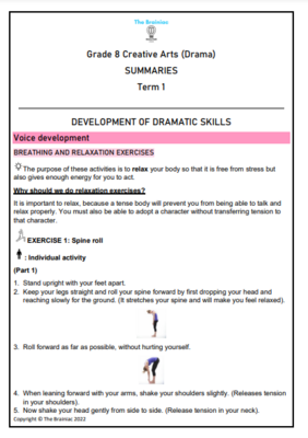 Gr 8 Creative Arts (Drama) Summaries - Term 1