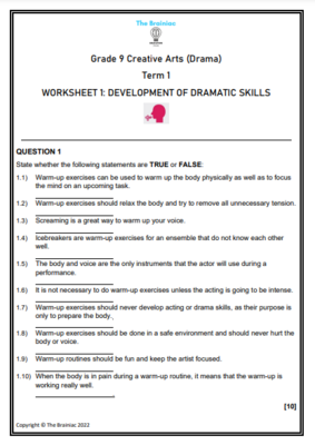 Gr 9 Drama Worksheets - Term 1