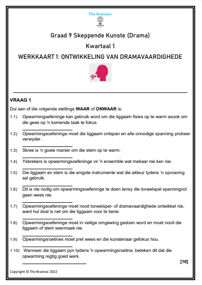 Gr 9 Drama Werkkaarte - Kwartaal 1