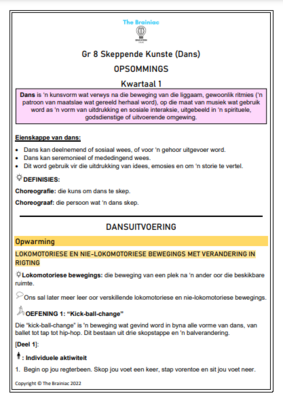 Gr 8 Dans Opsommings - Kwartaal 1