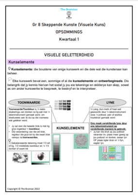 Gr 8 Visuele Kuns Opsommings - Kwartaal 1