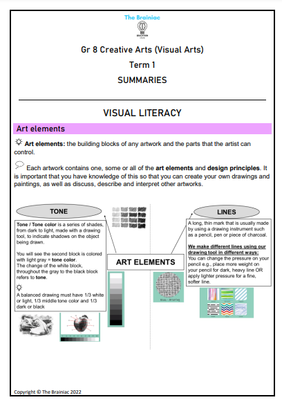 Gr 8 Visual Arts Summaries - Term 1