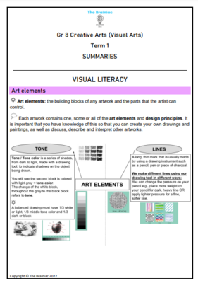 Gr 8 Visual Arts Summaries - Term 1