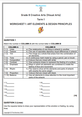 Gr 8 Visual Arts Worksheets - Term 1