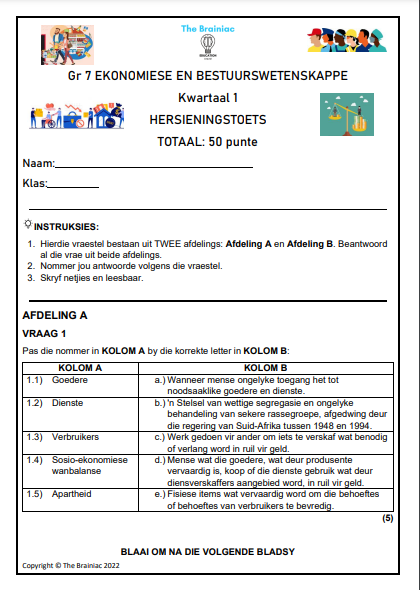 Gr 7 EBW Hersieningstoets - Kwartaal 1
