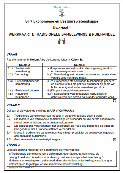 Gr 7 EBW Werkkaarte - Kwartaal 1