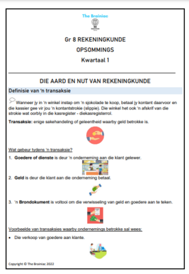 Gr 8 Rekeningkunde Opsommings - Kwartaal 1