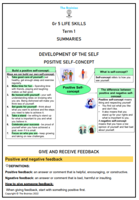 Gr 5 Life Skills Summaries - Term 1