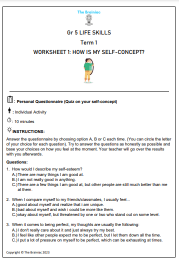 Gr 5 Life Skills Worksheets - Term 1