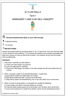 Gr 5 Life Skills Worksheets - Term 1
