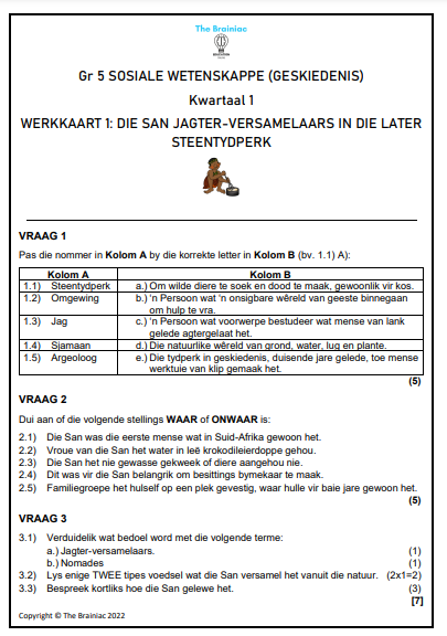 Gr 5 Geskiedenis Werkkaarte - Kwartaal 1