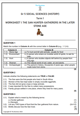 Gr 5 History Worksheets - Term 1