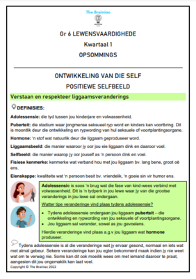 Gr 6 Lewensvaardigheid Opsommings - Kwartaal 1