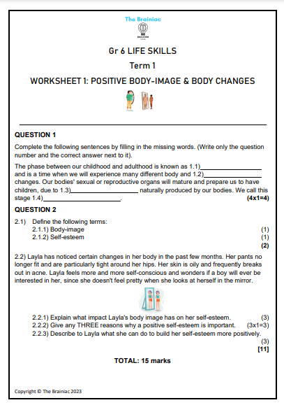 Gr 6 Life Skills Worksheets - Term 1