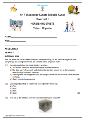Gr 7 Visuele Kuns Hersieningstoets - Kwartaal 1