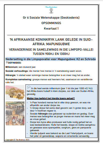 Gr 6 SW (Geskiedenis) Opsommings - Kwartaal 1