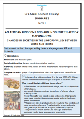 Gr 6 SS (History) Summaries - Term 1