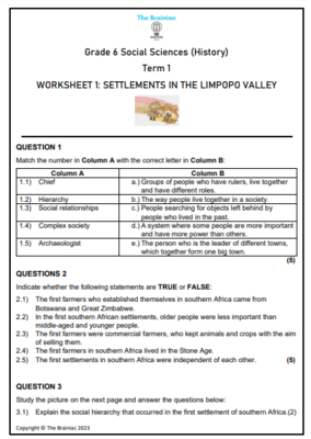 Gr 6 History Worksheets - Term 1