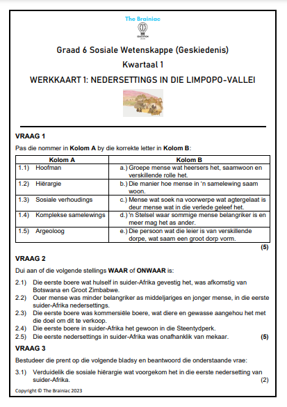 Gr 6 Geskiedenis Werkkaarte - Kwartaal 1