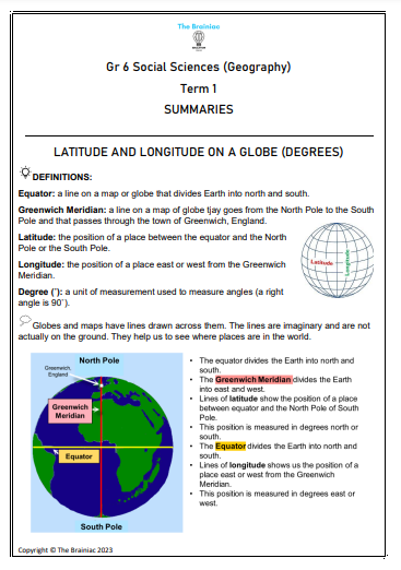 Gr 6 SS (Geography) Summaries - Term 1