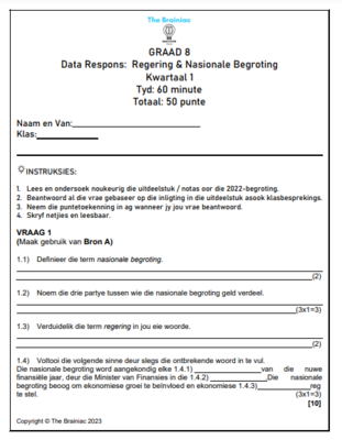 Gr 8 EBW Assessering (Data Respons) - Kwartaal 1