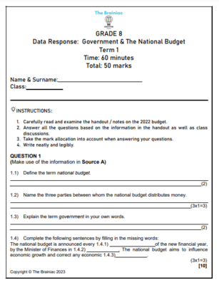 Gr 8 EMS Assessment (Data Response) - Term 1