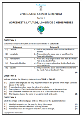 Gr 6 Geography Worksheets - Term 1