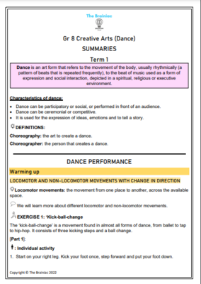 Gr 8 Dance Summaries - Term 1
