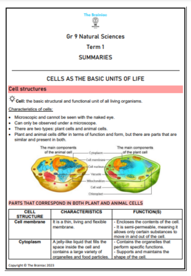 Gr 9 NS Summaries - Term 1