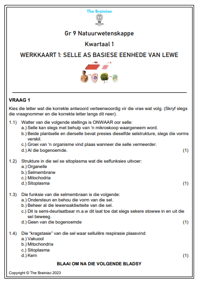 Gr 9 NW Werkkaarte - Kwartaal 1