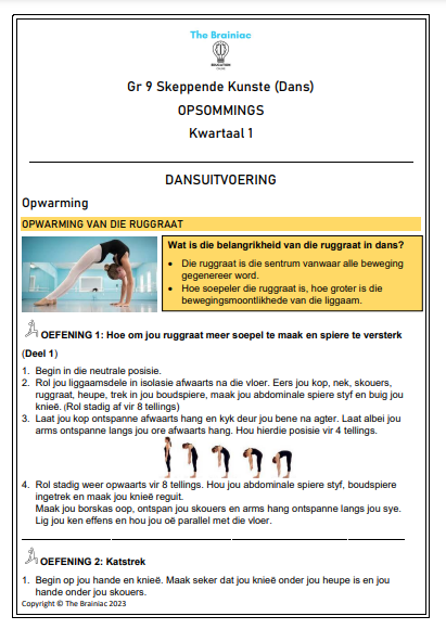 Gr 9 Dans Opsommings - Kwartaal 1