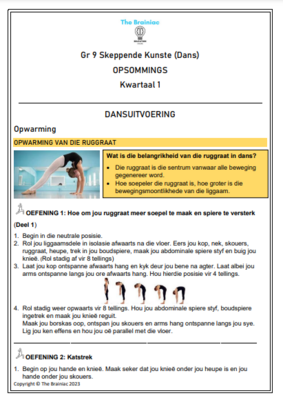 Gr 9 Dans Opsommings - Kwartaal 1
