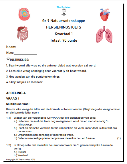 Gr 9 NW Hersieningstoets - Kwartaal 1