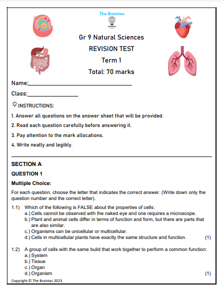 Gr 9 NS Revision Test - Term 1