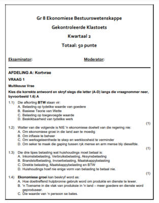 Gr 8 EBW Kontroletoets - Kwartaal 2