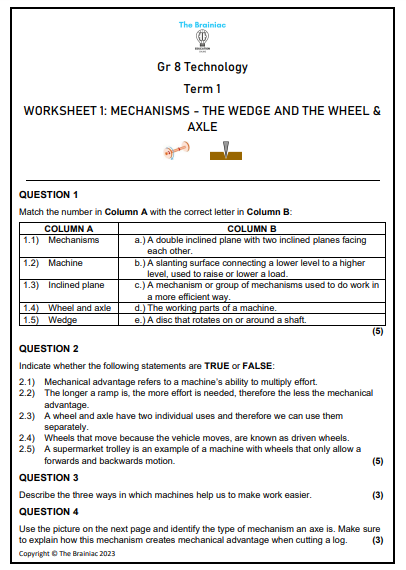 Gr 8 Technology Worksheets - Term 1