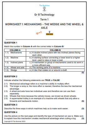 Gr 8 Technology Worksheets - Term 1