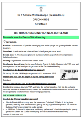 Gr 9 SW (Geskiedenis) Opsommings - Kwartaal 1